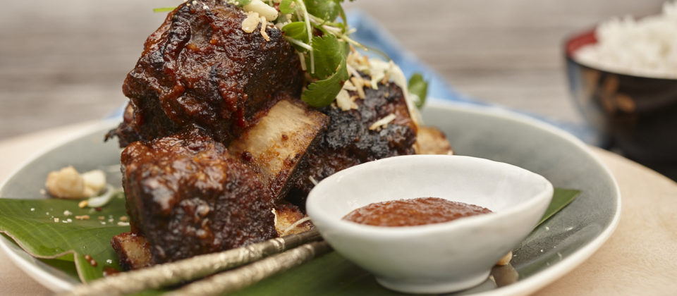 Sticky beef ribs with macadamia bulgogi sauce