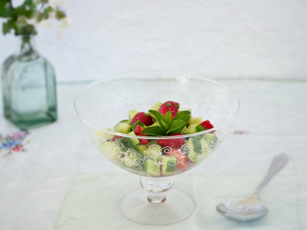 Strawberry and cucumber salad with elderflower