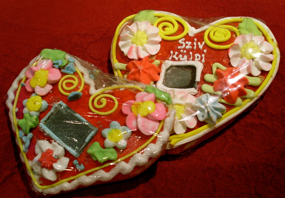 Hungarian heart shaped gingerbreads decorated with colourful icing