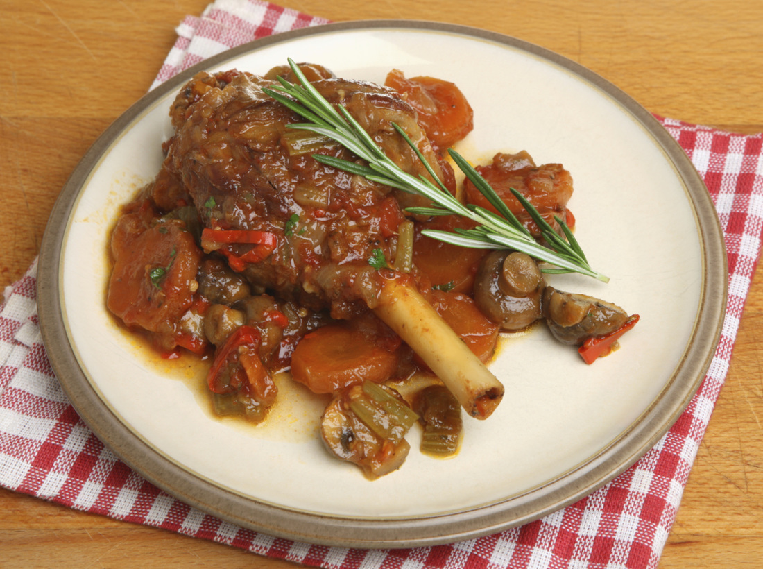 Slow-cooked lamb shanks