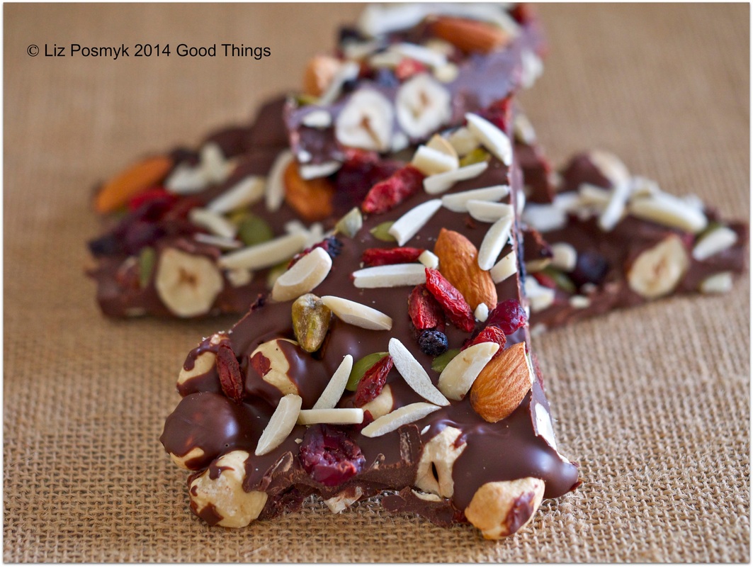 Chocolate bark with fruit, nuts and berries