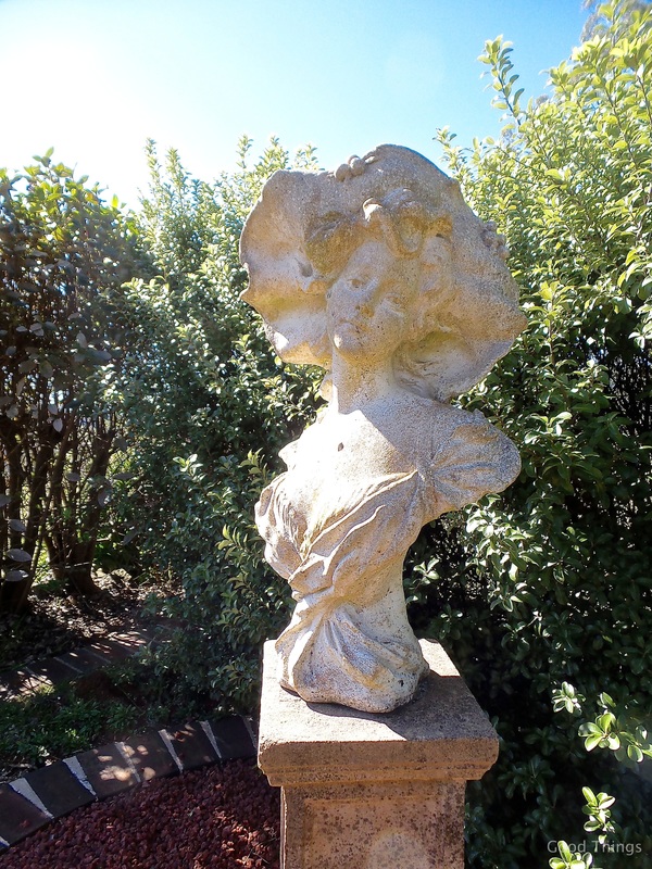 Stone bust in the garden t Laurel View farm stay in the NSW Southern Highlands by Liz Posmyk Good Things