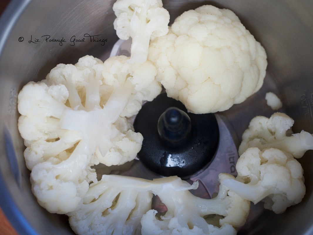 The steamed cauliflower is then mashed with the ultrablade - Liz Posmyk Good Things #CuisineCompanion