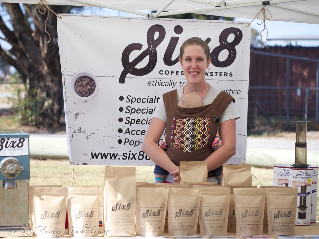 Toni Newhaus Six Eight Coffee Roasters sells her coffee beans at the Murrumbateman Village Market in the Yass Valley of NSW 