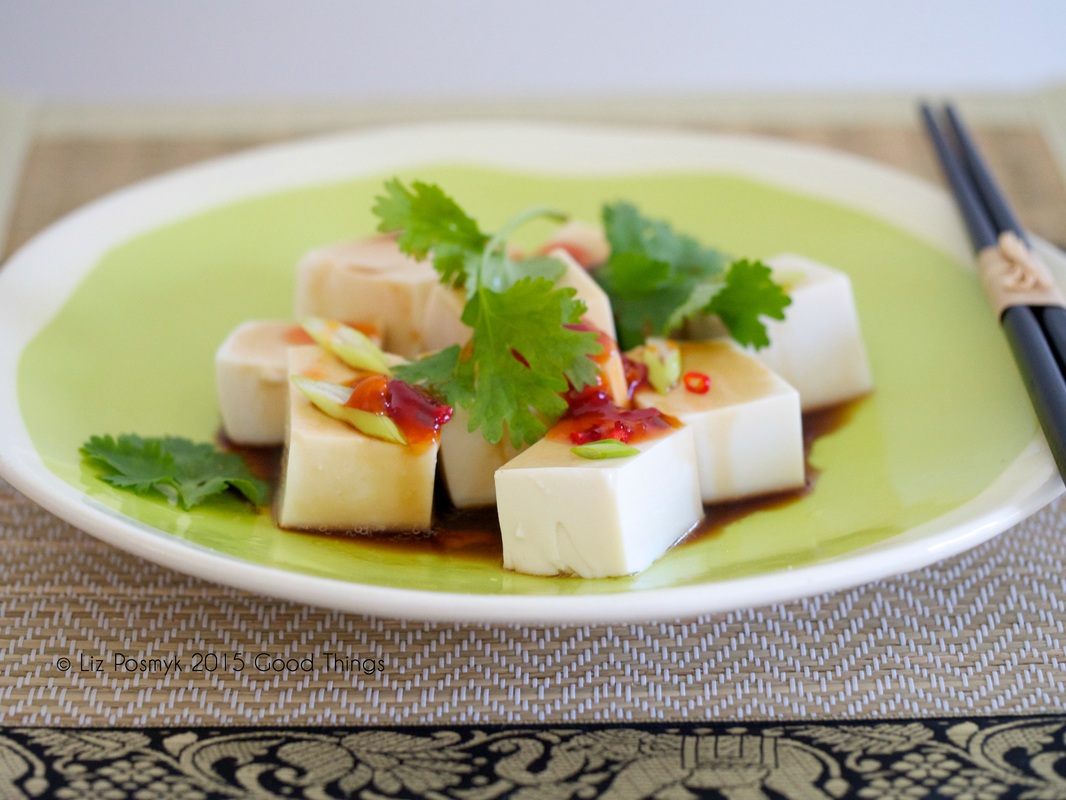 Silken tofu with chilli, coriander and sesame dressing