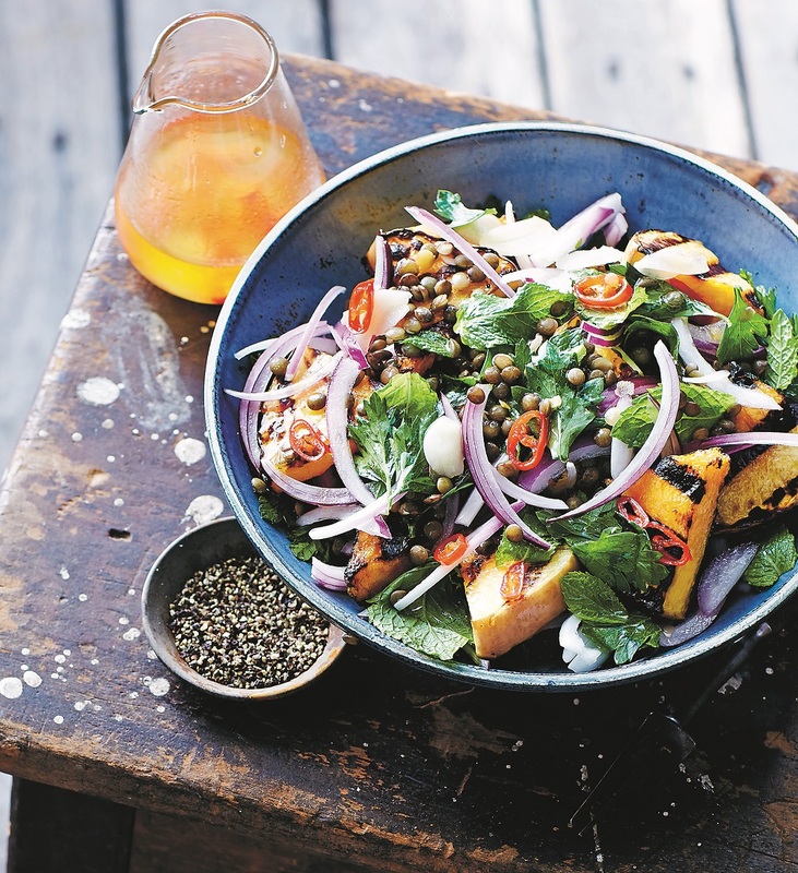 Sugar pumpkin salad with lentils and tangy dressing by Ross Dobson