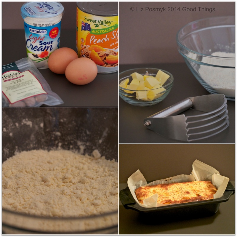 Peach Kuchen ingredients and baking collage