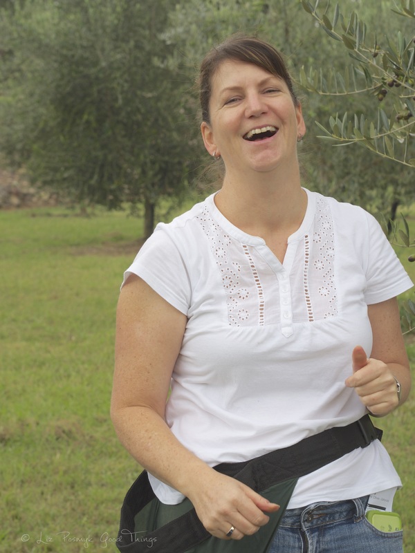 Jacqueline Weiley from Foodscape Tours shares a laugh in the olive grove