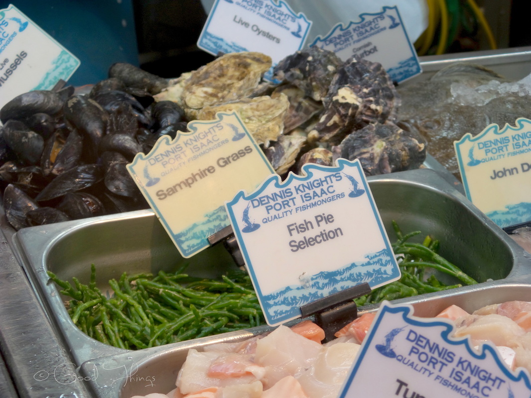 Samphire and fresh fish at Dennis Knight's fish shop in Port Isaac by Liz Posmyk © Good Things