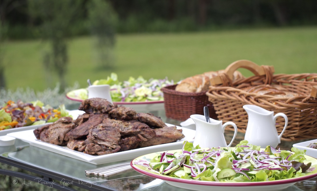 Slow roasted Greek style lamb should with beautiful salads at Kangaroo Valley Olives Harvesters' Lunch 