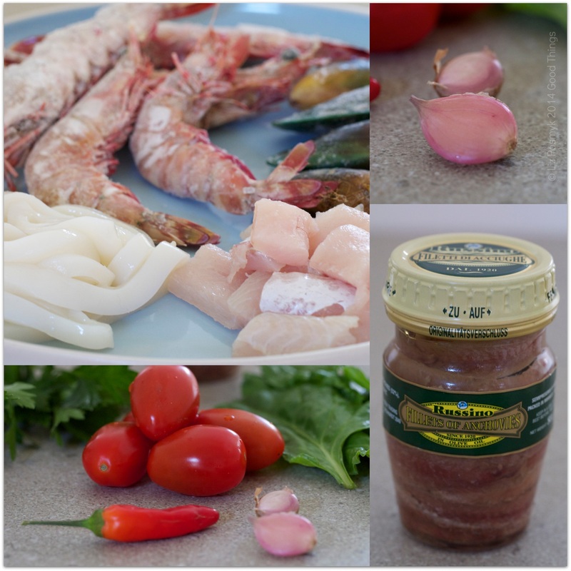 Ingredients for spaghettini with seafood by Liz Posmyk Good Things