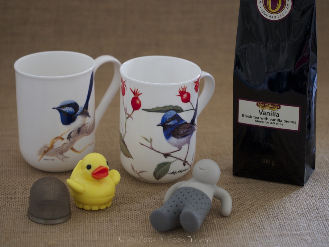 Fairy Wren tea cups, vanilla tea and some fun teamaking accessories