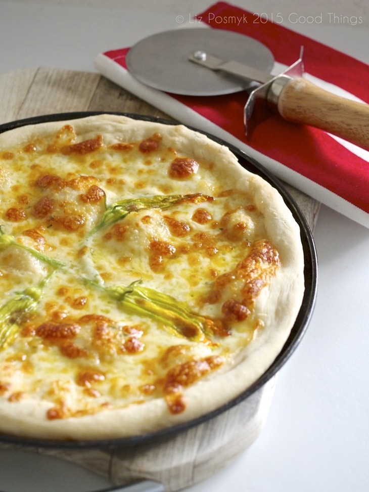Pizza bianca with zucchini blossoms by Good Things 
