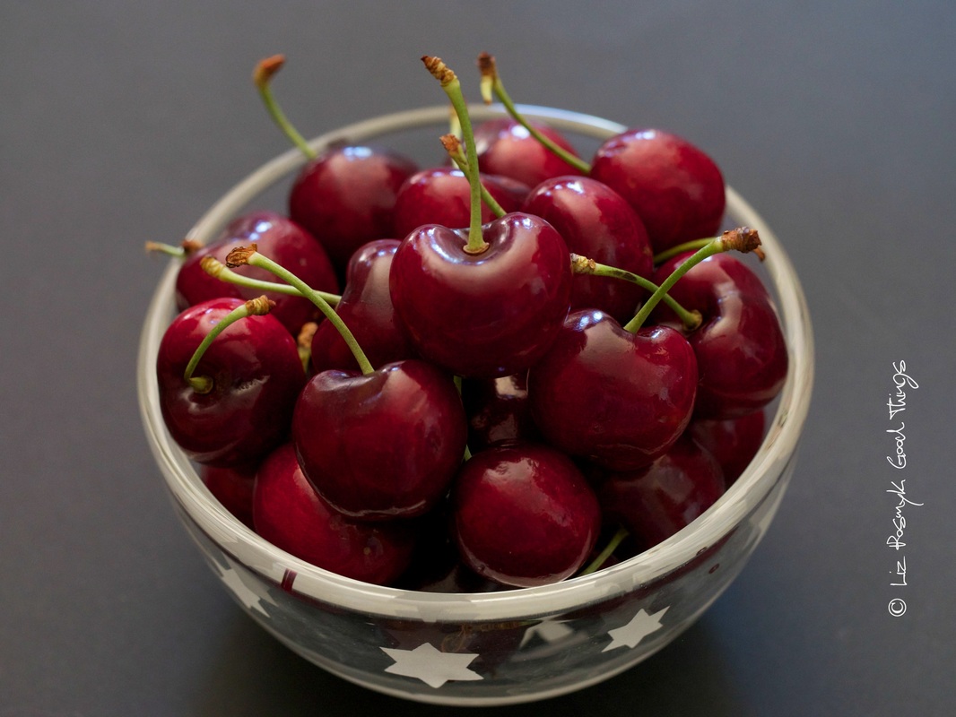 Cherries in glass bowl by Liz Posmyk, Good Things 