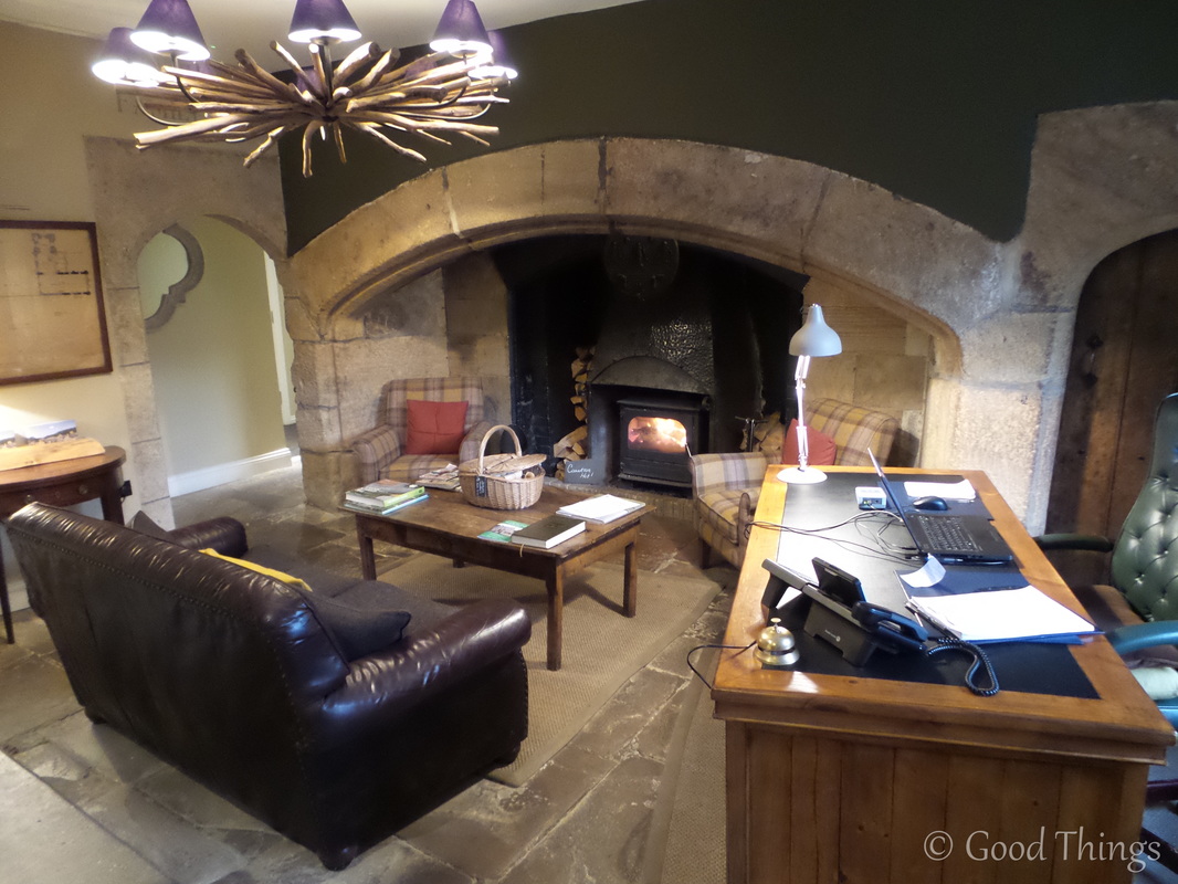 The cosy reception area at the Lord Crewe Arms in Blanchland County Durham - photo Liz Posmyk Good Things