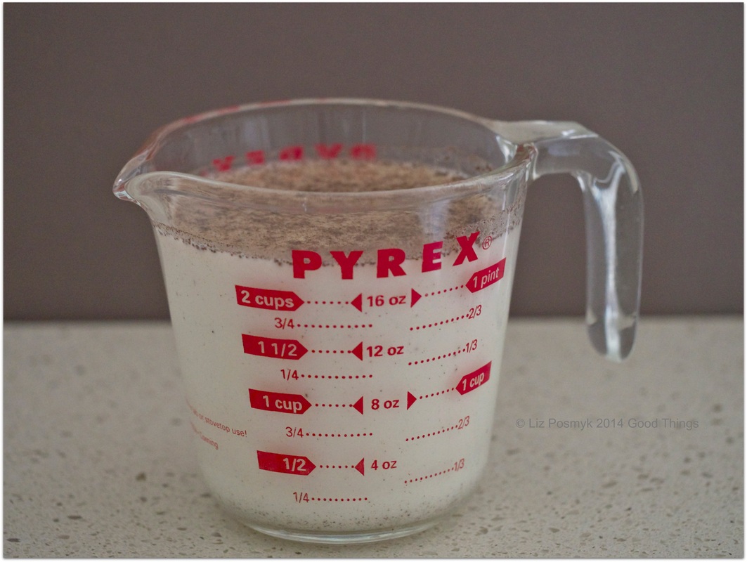 Vanilla infused milk in Pyrex jug by Liz Posmyk