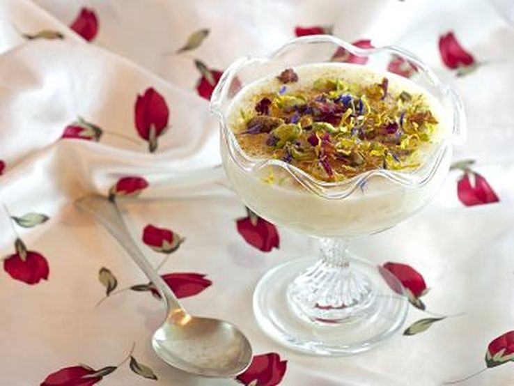 Rice pudding with orange blossom, rose, and scented geranium - Liz Posmyk, Good Things 