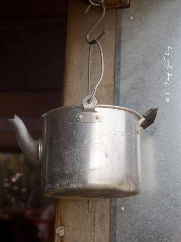 Billy pot hanging in the courtyard at Crowes Restaurant Gundaroo