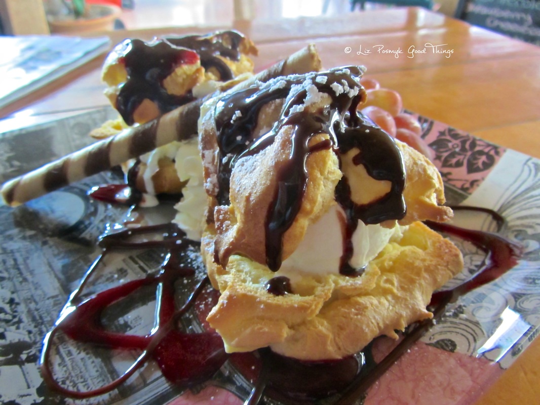 Chocolate profiteroles with ice cream - Crowes Restaurant Gundaroo