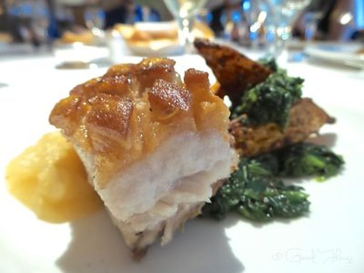 Curtis Stone's roasted pork belly with homemade apple sauce, potatoes and greens on the Golden Princess - photo Liz Posmyk Good Things 