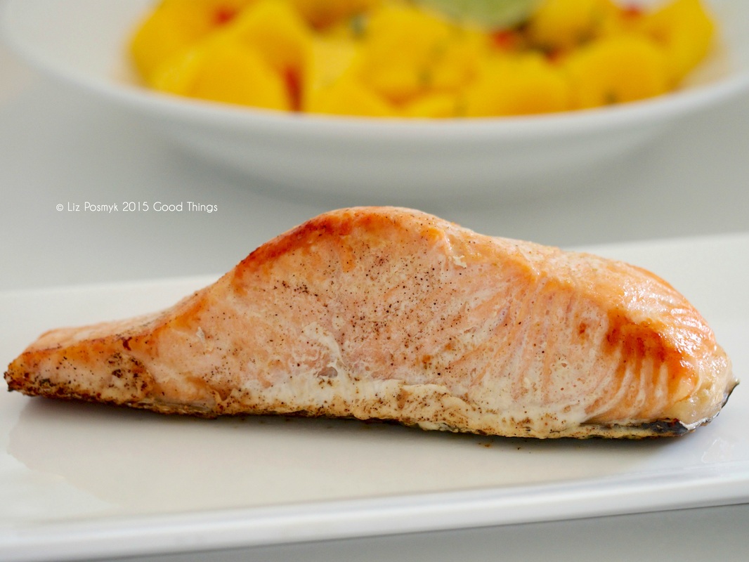 Lime and chilli baked salmon with a mango salsa