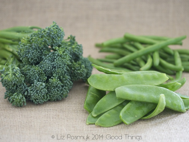 Fresh broccolini, snow peas and beans