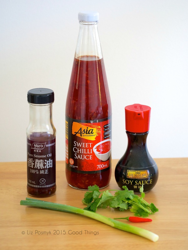 Ingredients for Silken tofu with chilli, coriander and sesame dressing