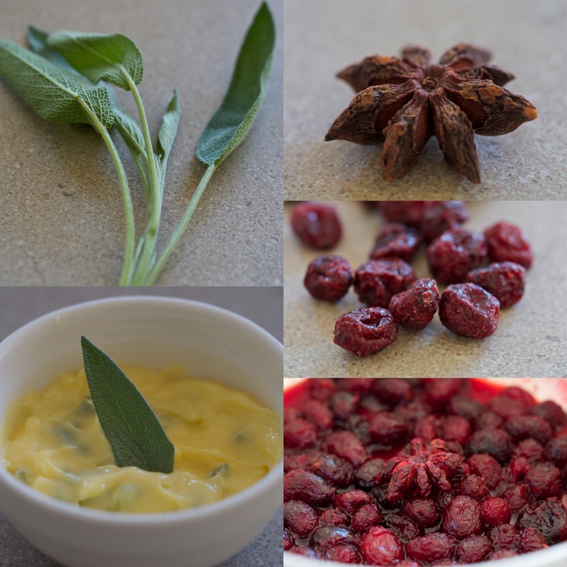 Sage butter and spiced cranberry sauce