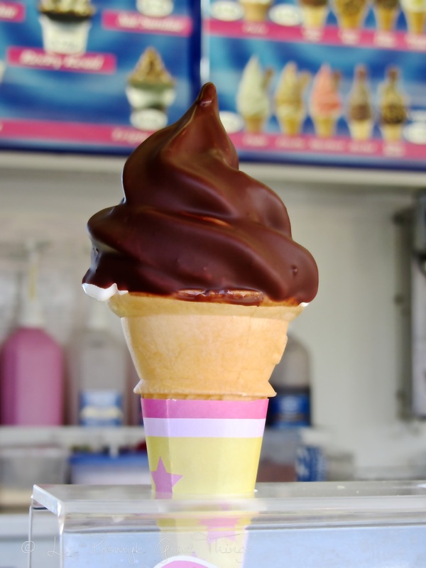Choc top soft serve vanilla ice cream cone 