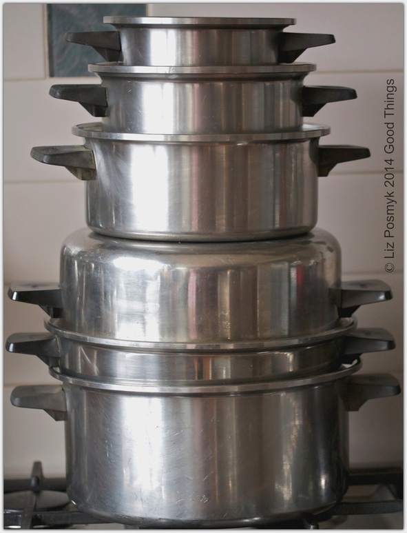 Selection of Rena-ware waterless stainless cookware Stock Photo