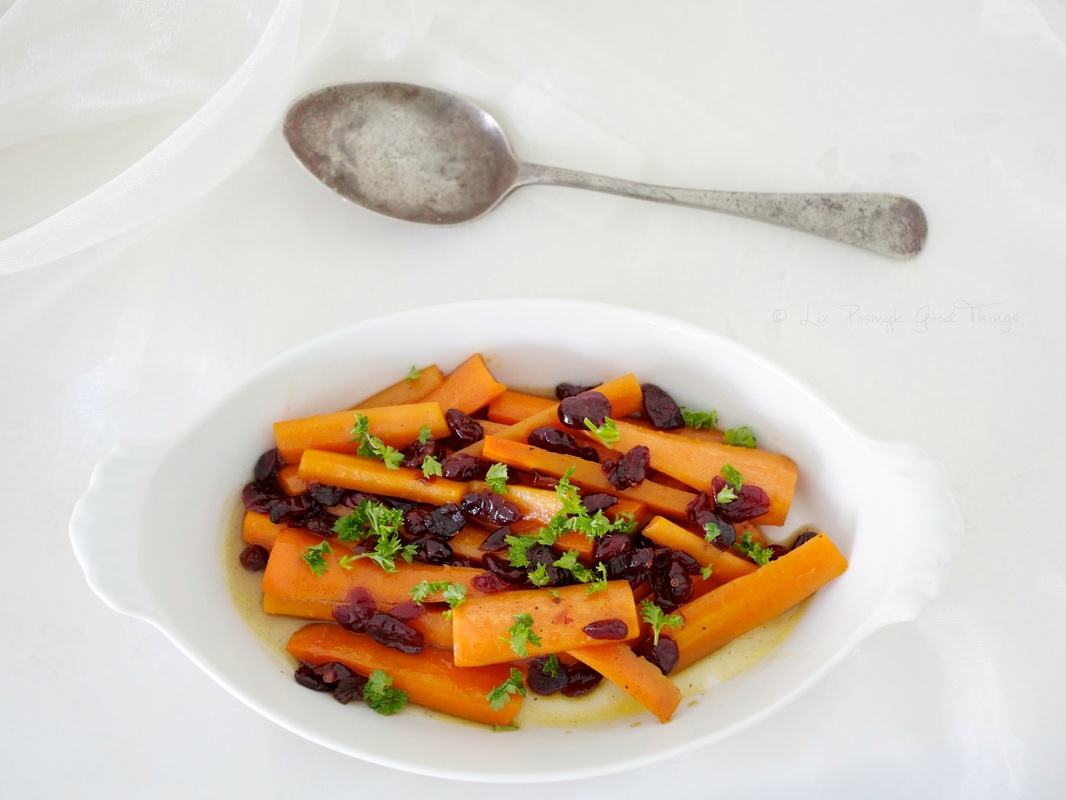 Sweet braised carrots with cranberries by Liz Posmyk, Good Things 