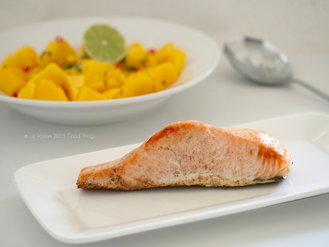Lime and chilli baked salmon with a mango salsa