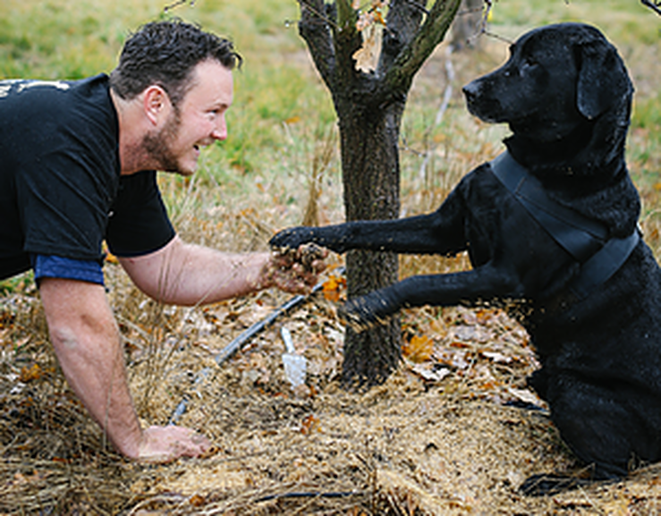 Jayson Mesman and his truffle dog at The Truffle Farm in Canberra 