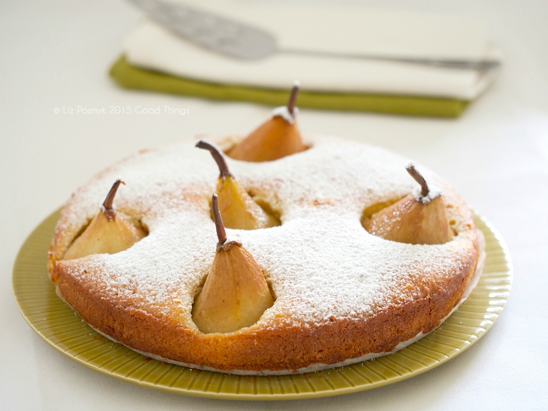 Vanilla tea cake with baby pears