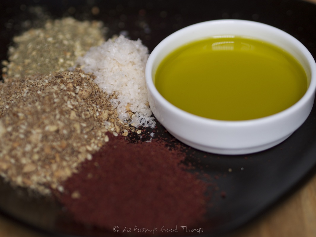 Olive oil, salt, dukkah, sumac and spices