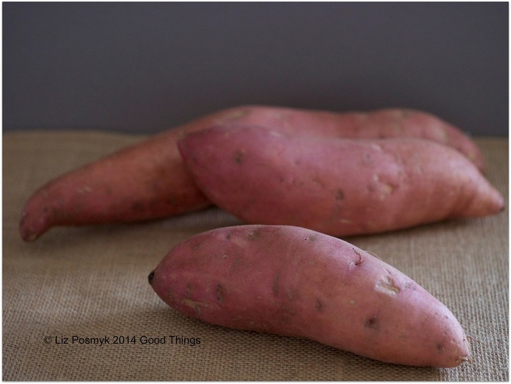 Sweet potatoes on hessian by Liz Posmyk