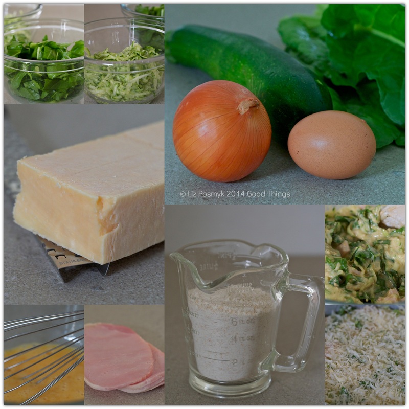Ingredients for my spinach and zucchini frittata by Liz Posmyk Good Things