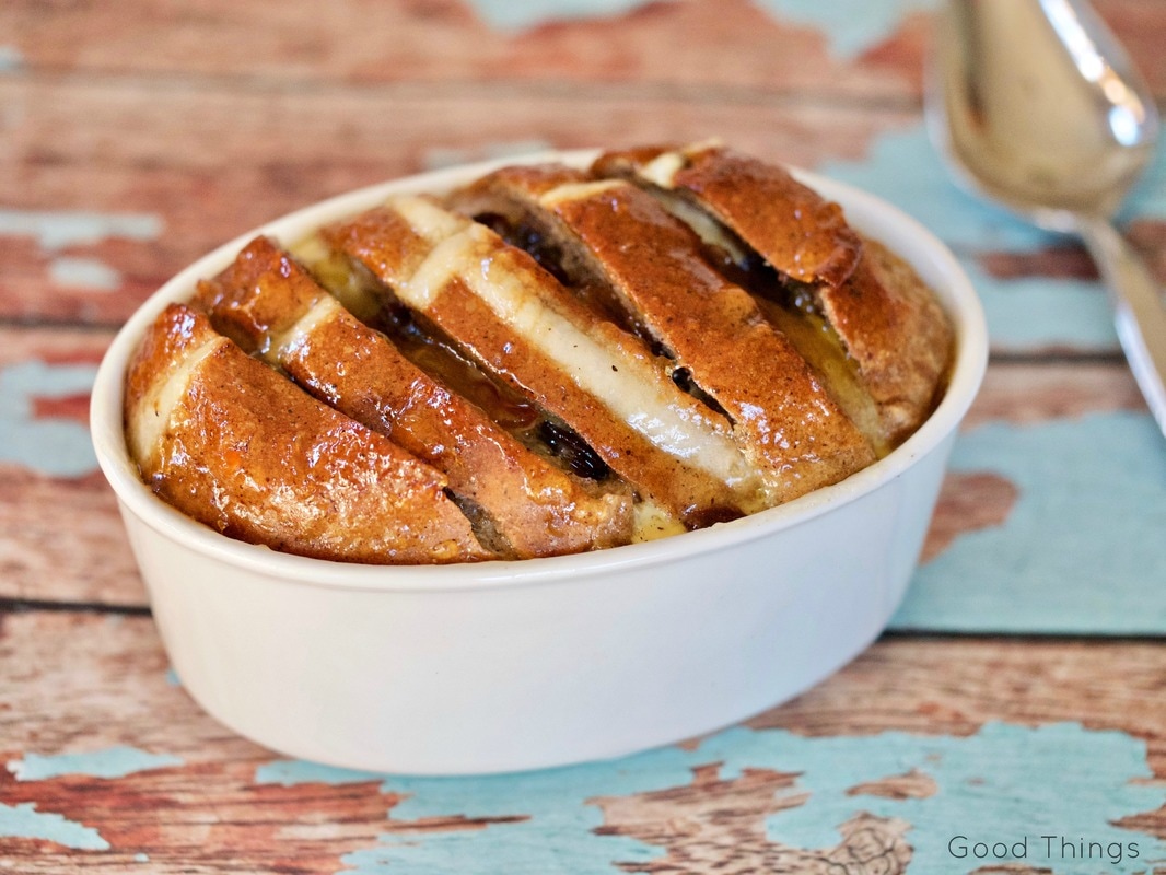 Buttered hot cross bun pudding with whisky marmalade - Liz Posmyk Good Things 