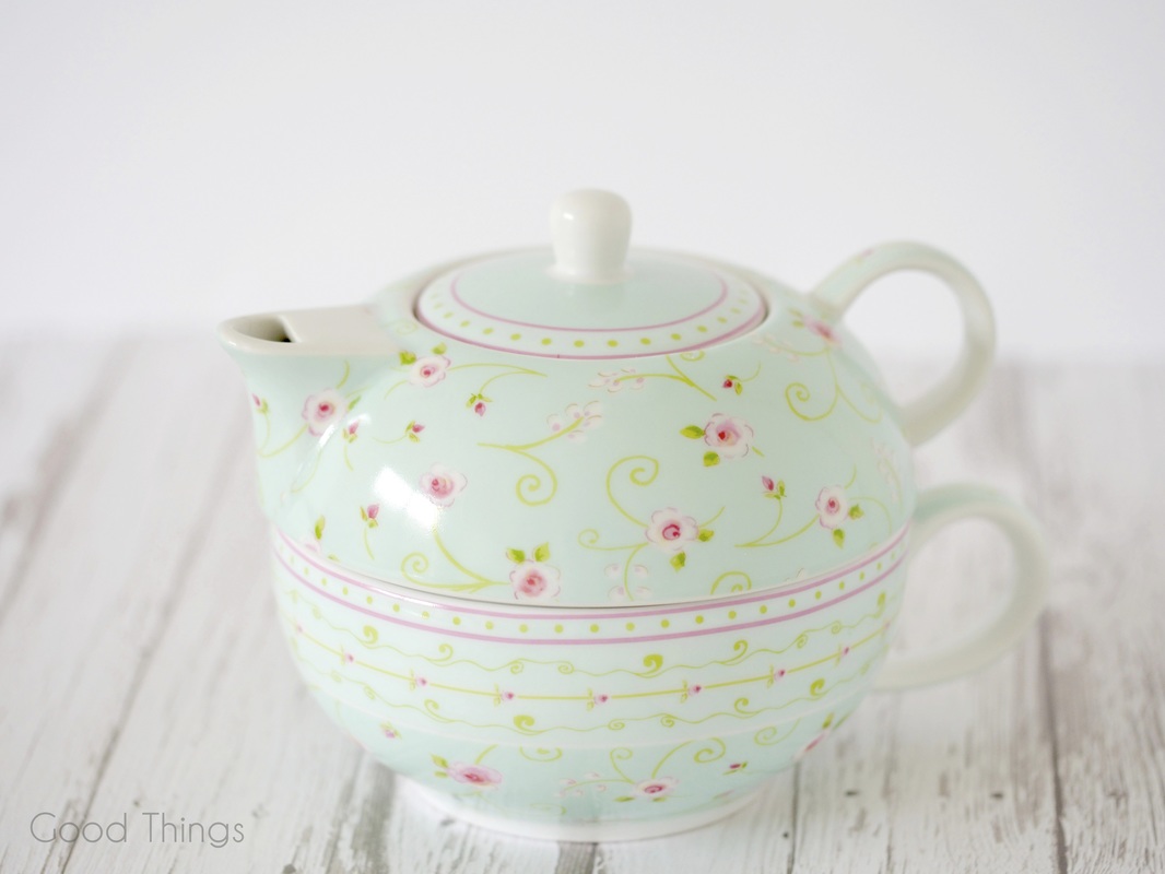 My new/old tea pot and cup - photo Liz Posmyk Good Things 