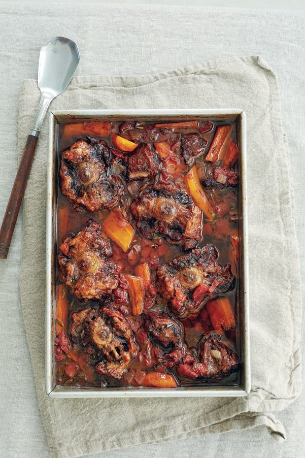Wine-braised oxtail from One Pan Roasts by Molly Shuster (cover image appears courtesy Murdoch Books)